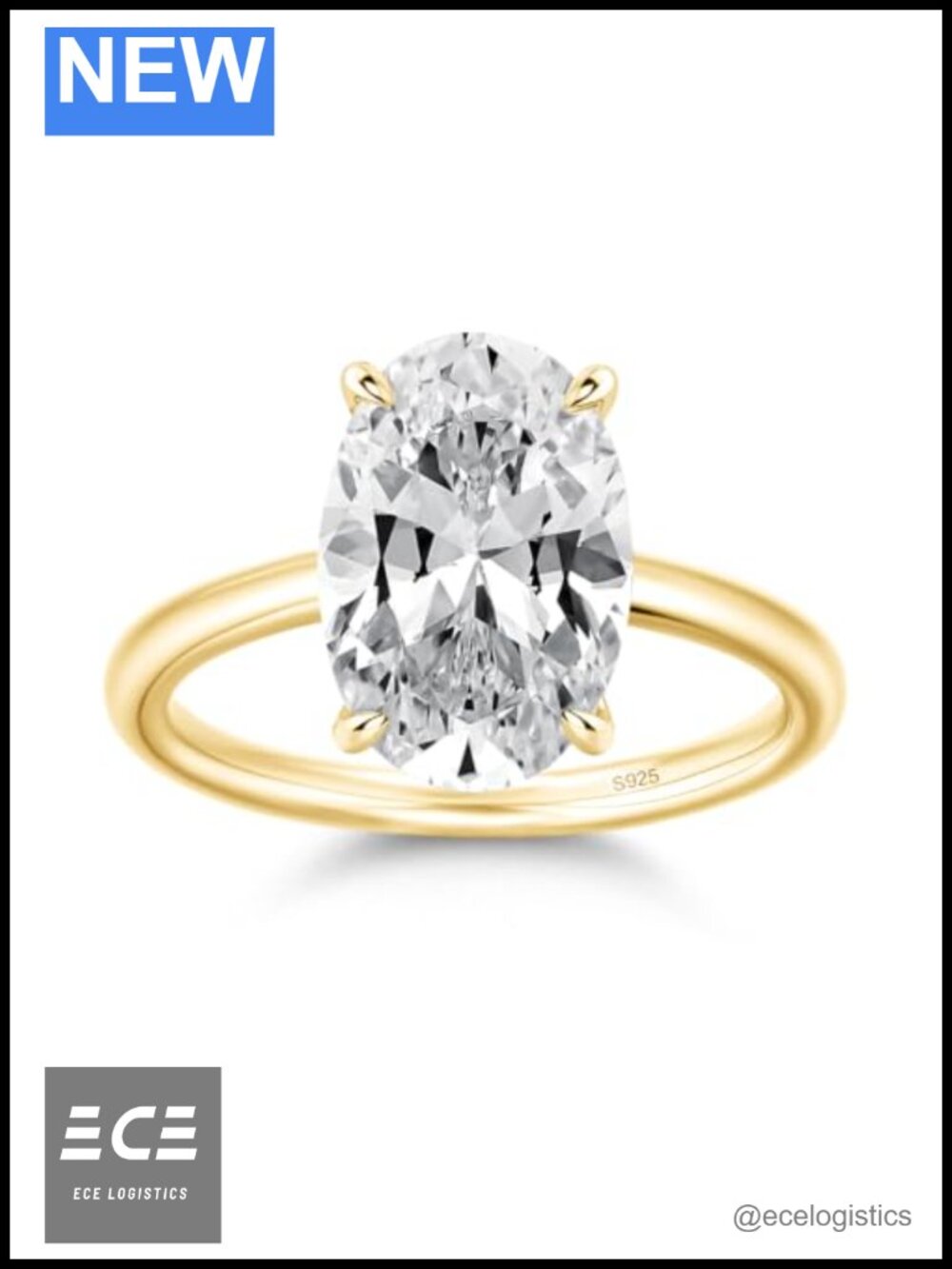 3.5 Carat Oval Cut Solitaire Engagement Ring 925 Sterling Silver Promise Ring